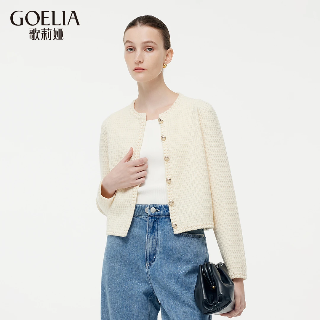 预售 歌莉娅 春季新品  圆领小香毛织开衫  1E2L6J490