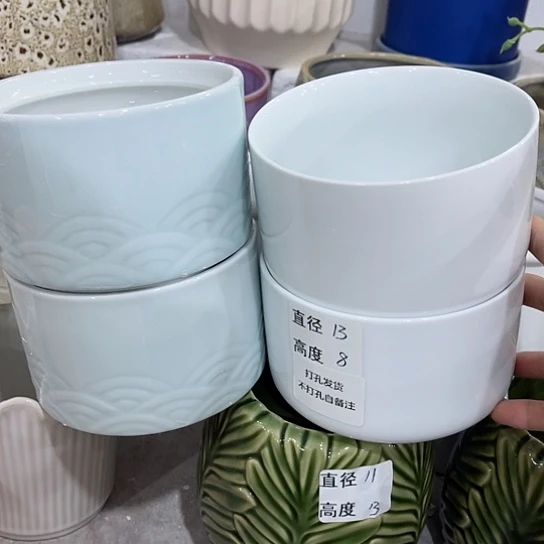 多肉绿植陶瓷花盆9.9包邮，有孔