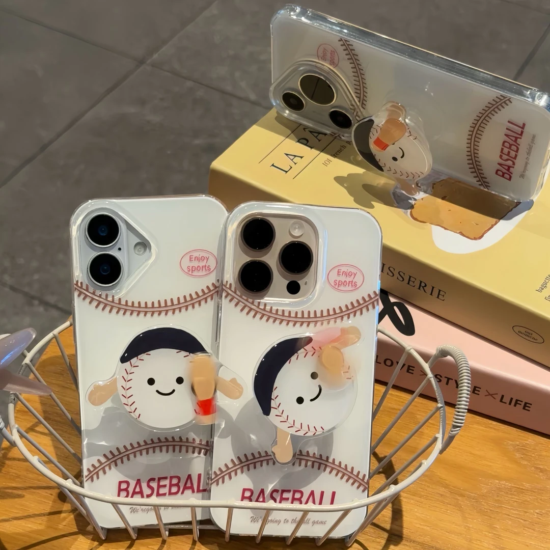 简约棒球转转支架适用苹果16/15大孔手机壳华为P70vivo小米oppo