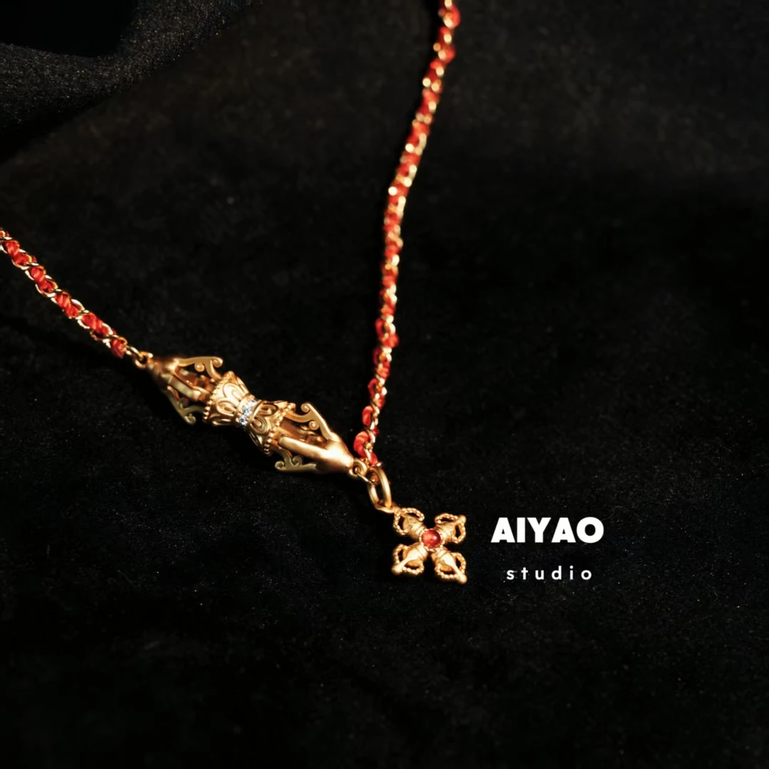 合金手链 【AIYAO】红杵杵编绳项链B34