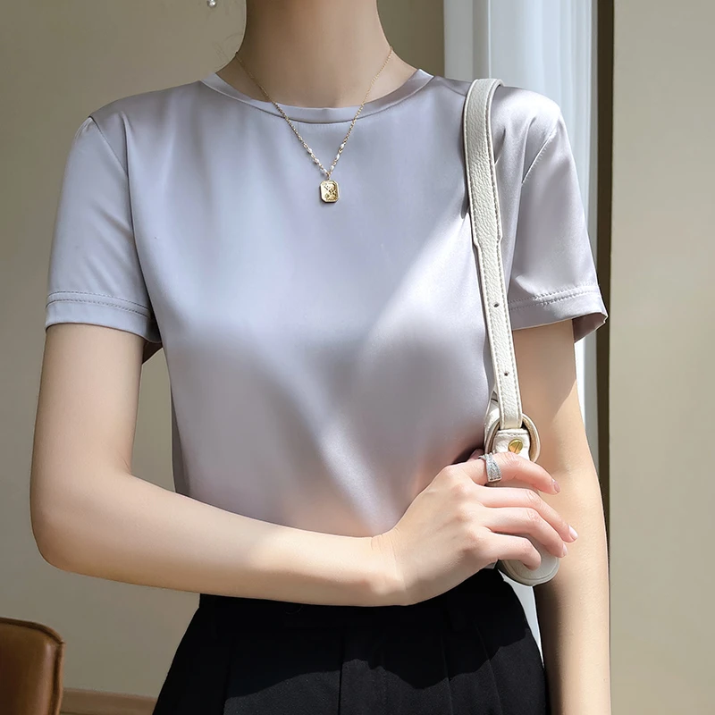 真丝短袖女2025夏季新款内搭吊带打底缎面无袖T恤打底衫女士上衣