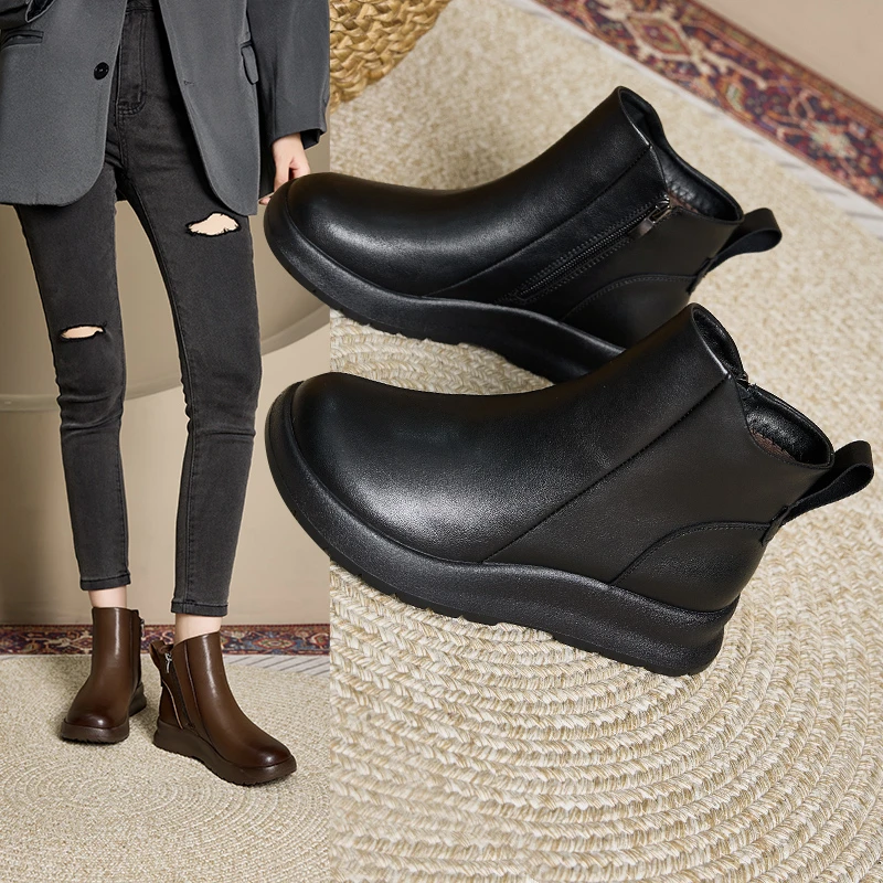 真皮切尔西靴女防滑2025新款秋季百搭马丁靴时尚休闲短靴子英伦风