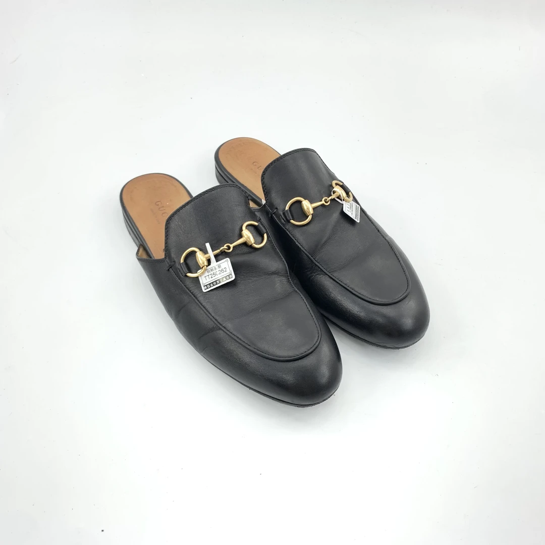 95新 GUCCI/古驰 37码/古驰/黑色马衔扣半拖/95新/TT250262