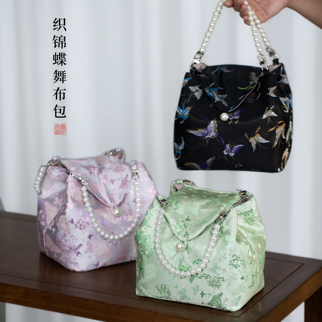 拾舍织锦户外旅行茶具收纳包布艺小清新复古收纳包珍珠链子女包