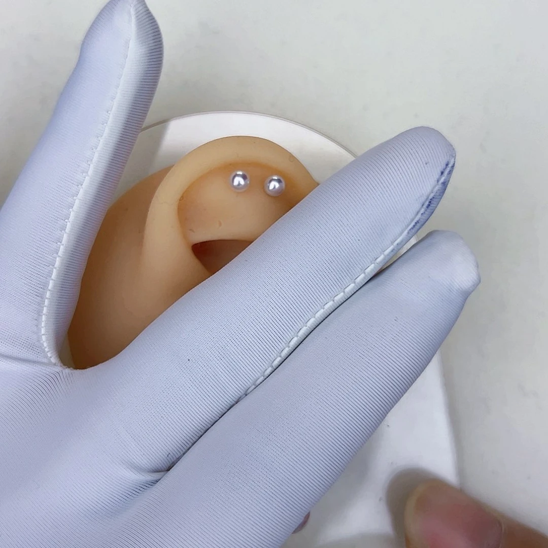 海水珍珠海水akoya天女耳钉3-4mm银S925镶嵌