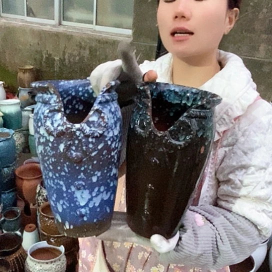 紫砂花盆瑕疵口14高25