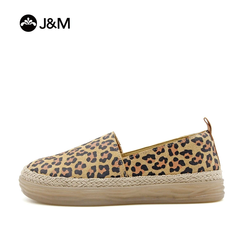 J&M/快乐玛丽女鞋轻潮豹纹编织一脚蹬软底时尚休闲鞋乐福鞋83692W