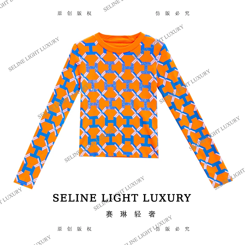 【25Q-712】七 2025 SELINE 新款纯色简约印花时尚轻奢气质长袖T恤