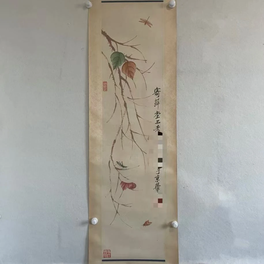 5730 贝叶草虫 纸本设色立轴138×33