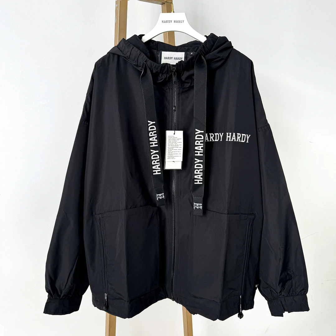 J272 HH连帽抽绳刺绣字母夹克男女同款开衫外套上衣