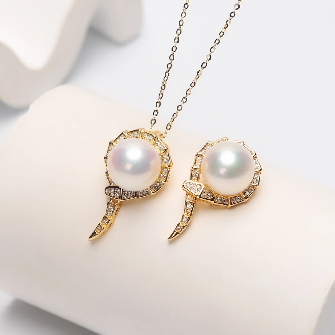 清 | 特选珠光 正圆镶嵌淡水珍珠吊坠 11-12mm 送银链（发一个）