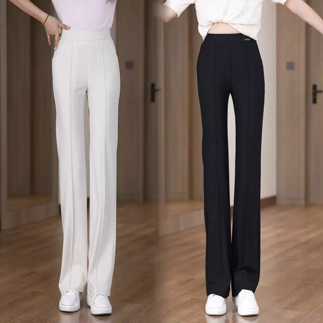 2025夏季新款微喇叭裤舒适垂感遮肉显瘦高腰欧若风冰丝西装裤女