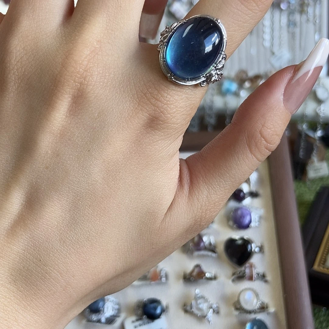 小***了烟晶戒指银S925镶嵌海蓝宝380