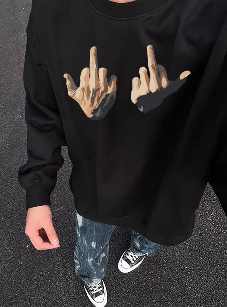 美式重磅中指简约高级感宽松痞帅打底衫长袖男秋季纯棉长袖T恤男