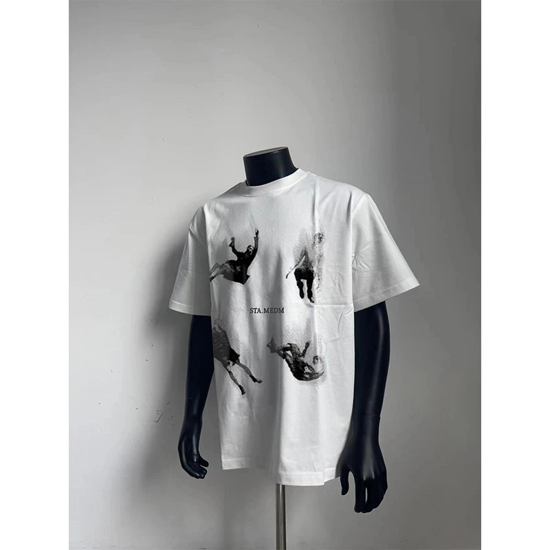 正品STA.MEDM联名夏季美式2025新款潮牌飞人重磅纯棉短袖男T恤衫