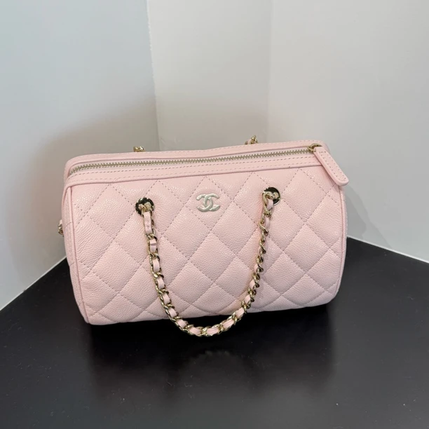 全新未使用 Chanel/香奈儿 25S樱花粉色波士顿链条斜挎包