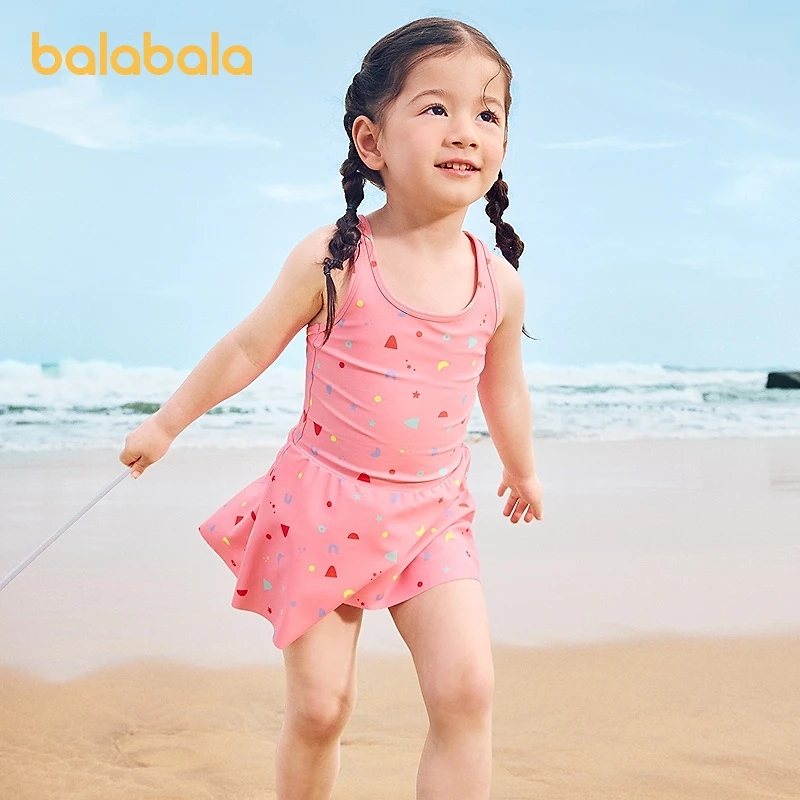 巴拉巴拉女童泳衣连体儿童泳装小童防晒耐氯背心连体泳裙甜美时尚