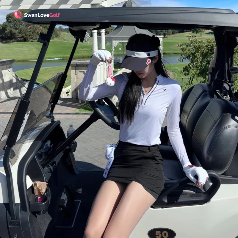 高尔夫服装女夏季运动长袖v领上衣简约速干透气高级感包臀裙球服