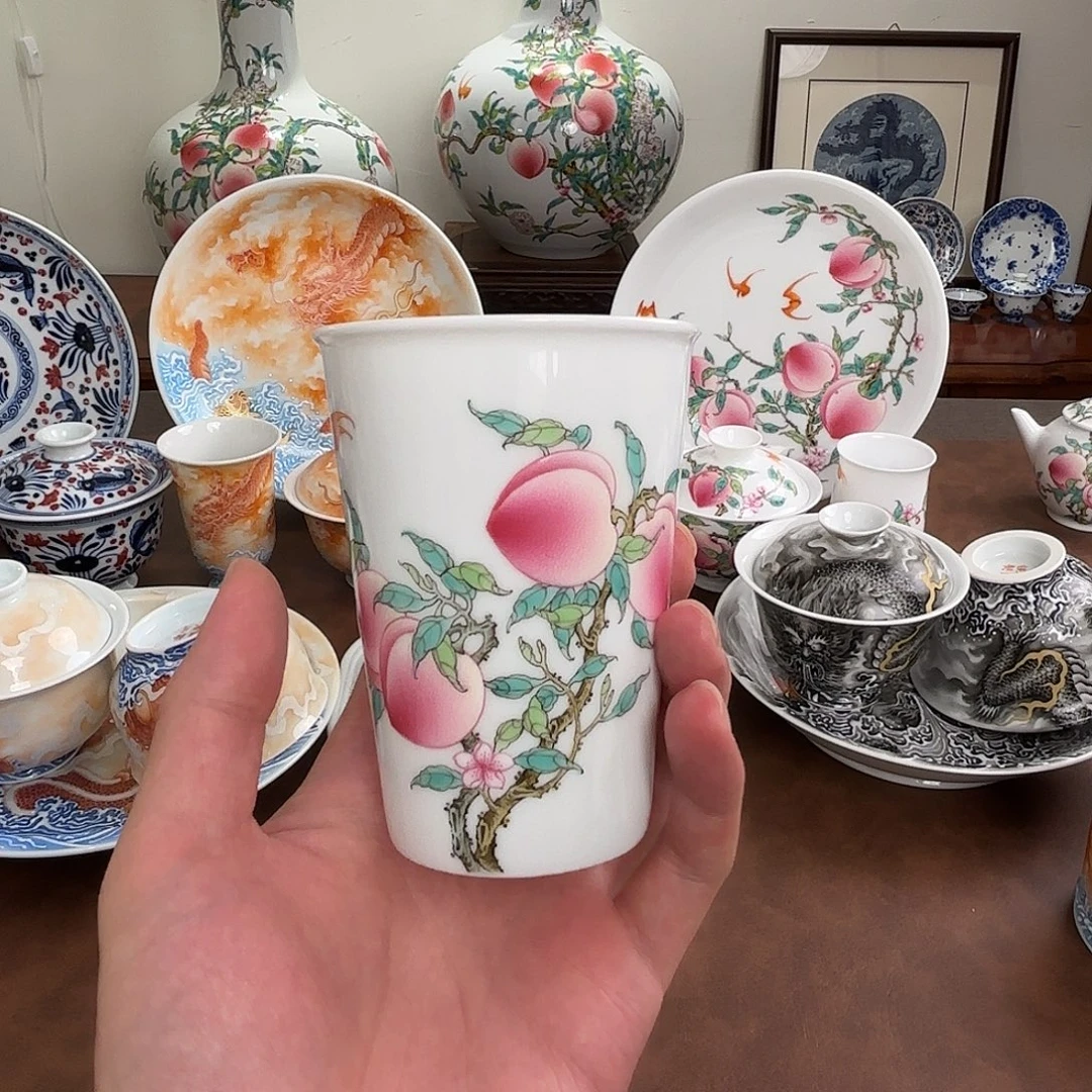 粉彩五桃可乐杯350c
