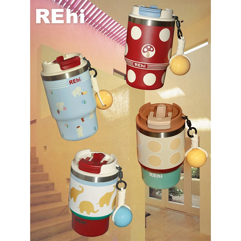 REhi 趴趴走双饮咖啡杯 原创趣味316不锈钢保温杯编绳随行水杯