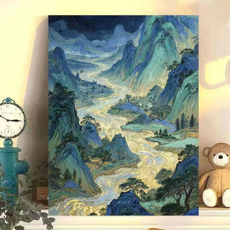 diy数字油画国风山水风景系列手工填充填色油画解压治愈装饰挂画