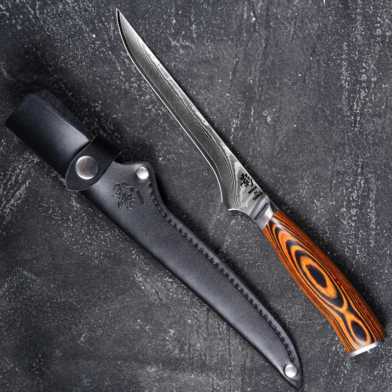 《影》真大马士革鱼骨纹10CR15MOV钢芯62±HRC剔骨彩木柄