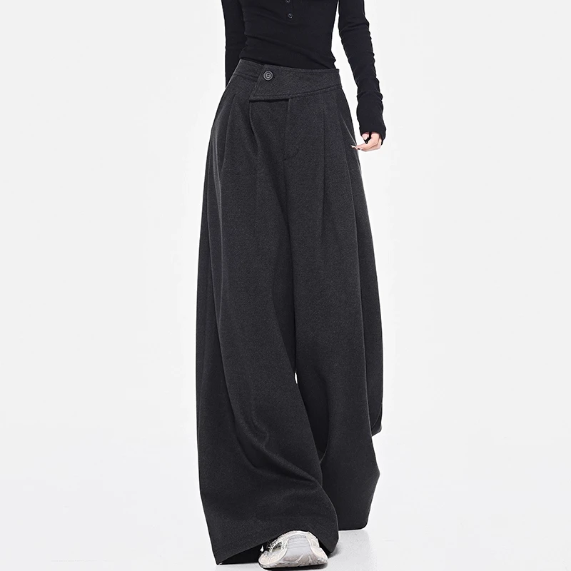 VUMP 秋冬新款灰色阔腿显瘦西装裤女高腰百搭宽松拖地裤裤子慵懒