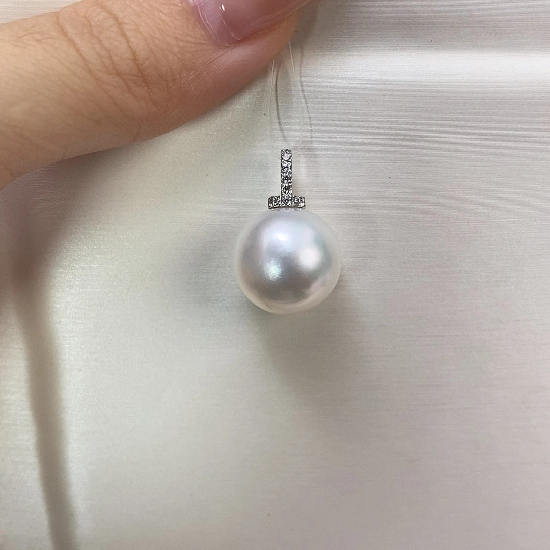 海水珍珠18K金镶嵌吊坠(不含链)澳白14-15