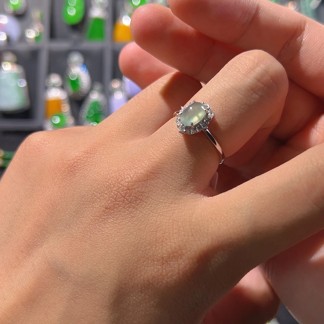 翡翠银S925镶嵌戒指戒指