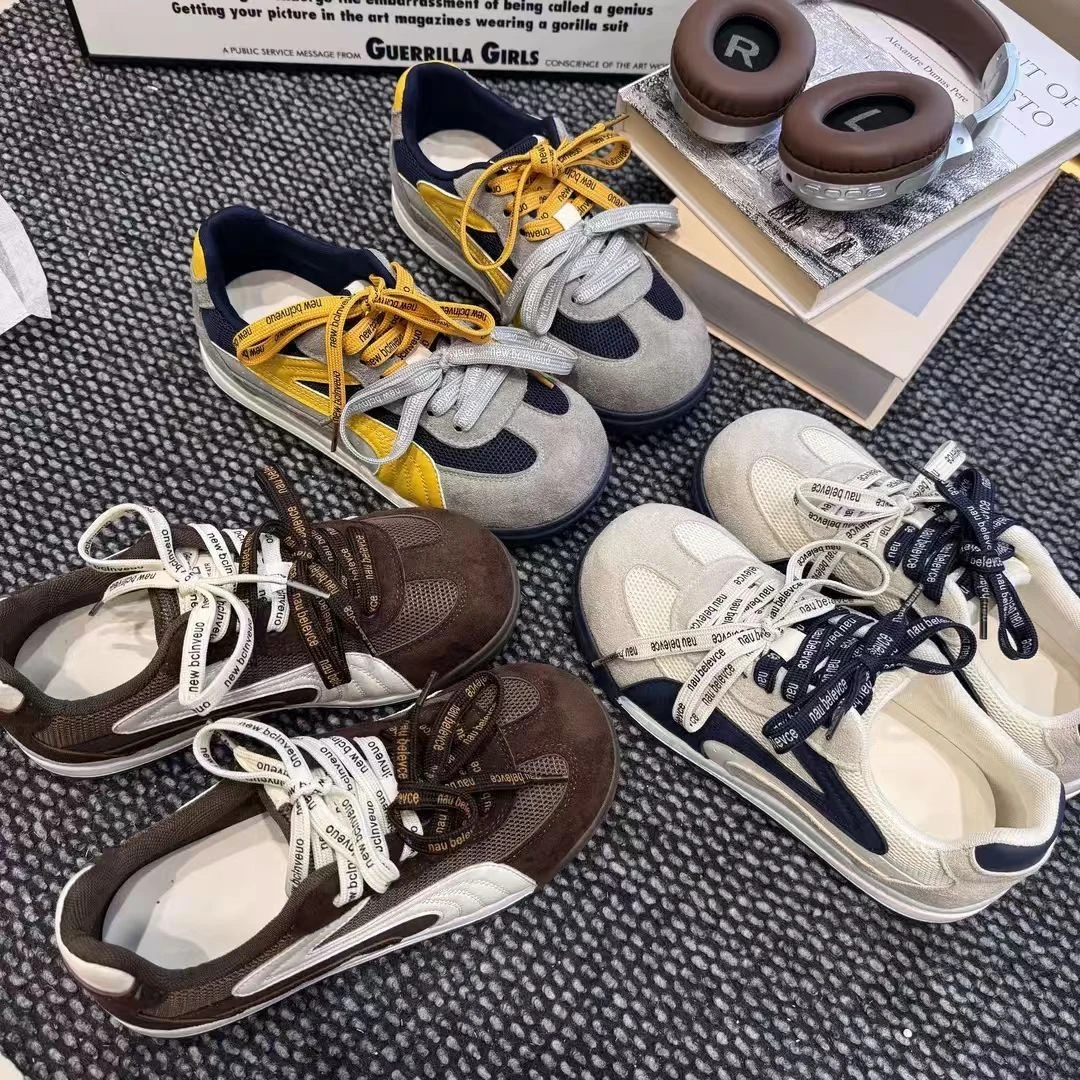 网面德训鞋女复古轻便2025秋季百款运动休闲板鞋丑萌大头运动鞋潮