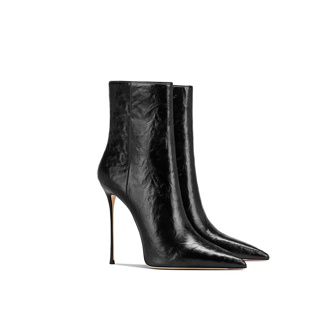 黑色时装短靴女秋冬新款高跟鞋尖头细跟中筒靴秋冬高跟防水台短靴