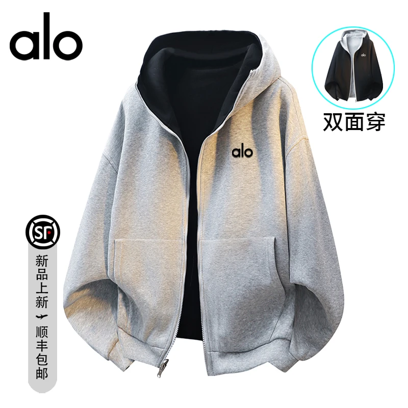 【官方奥特莱斯】品牌折扣 双面穿开衫连帽卫衣男秋季情侣潮牌外套