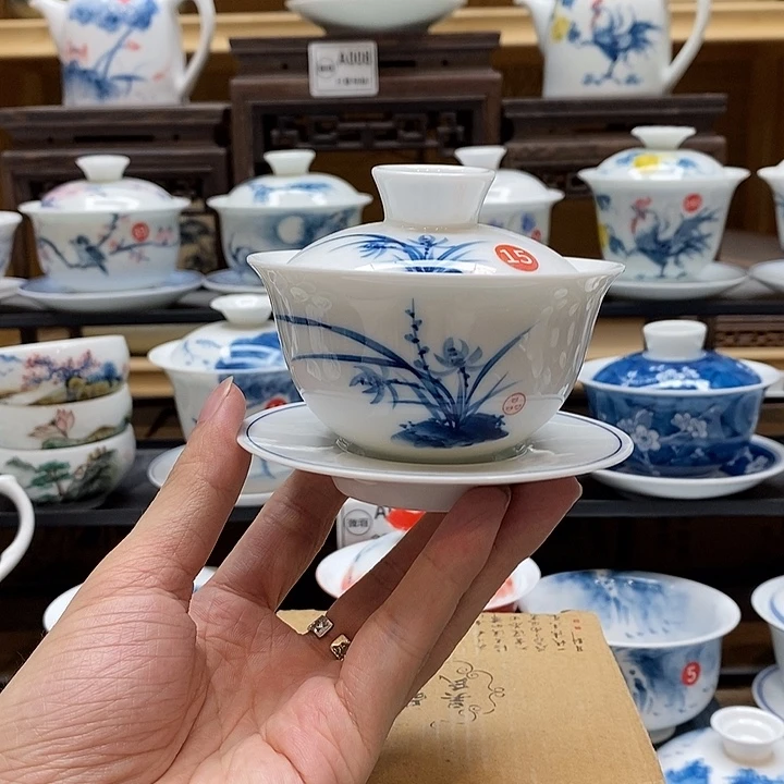 手绘兰花盖碗130cc釉下彩微瑕福利款