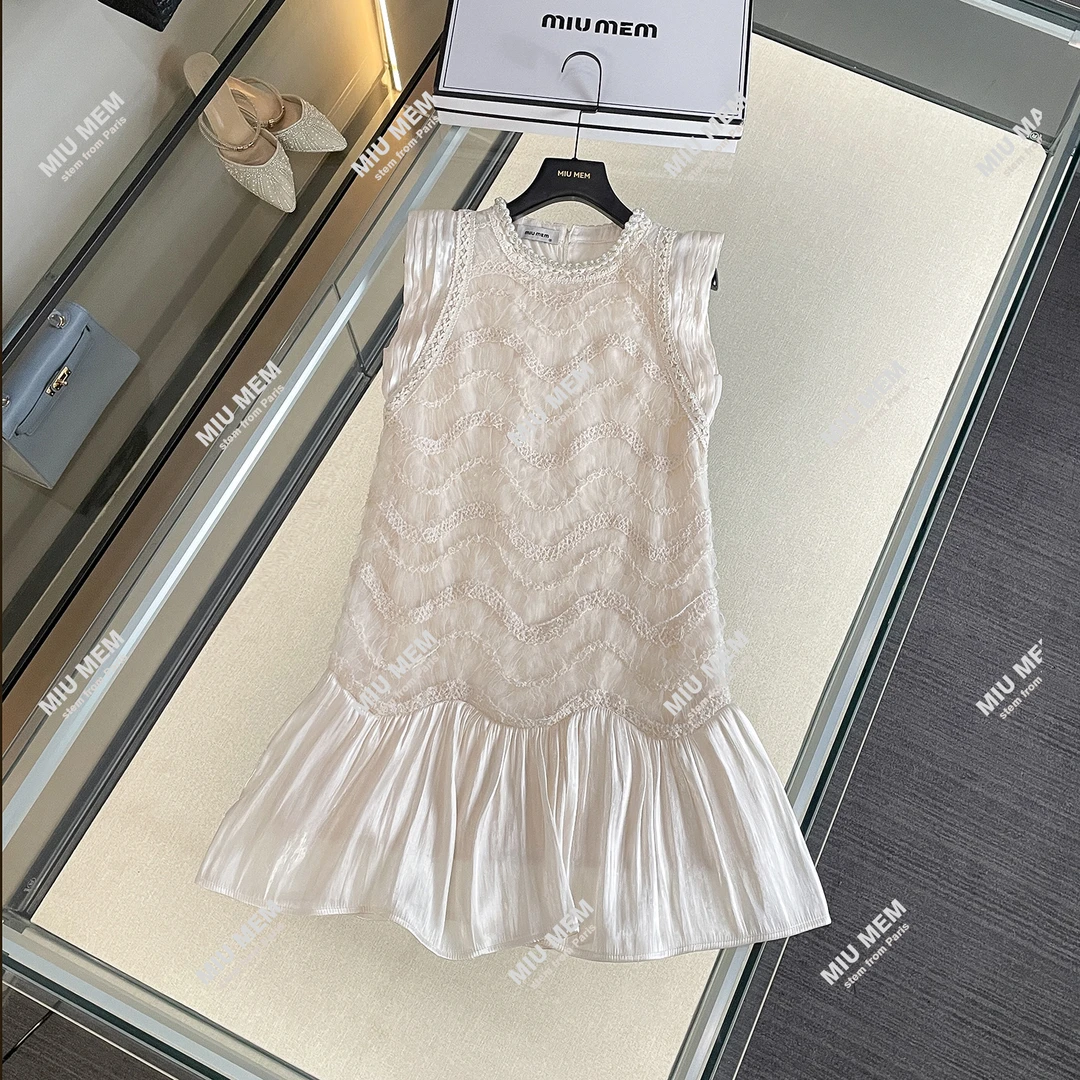 MIUMEM 现货夏季法式小香风提花荷叶边无袖背心连衣裙女 DY6768