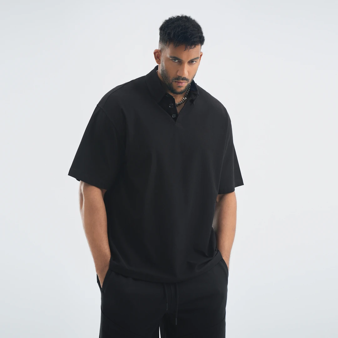 BD.POWER UP+夏季美式短袖Polo衫简约黑色拼接运动t恤男宽松