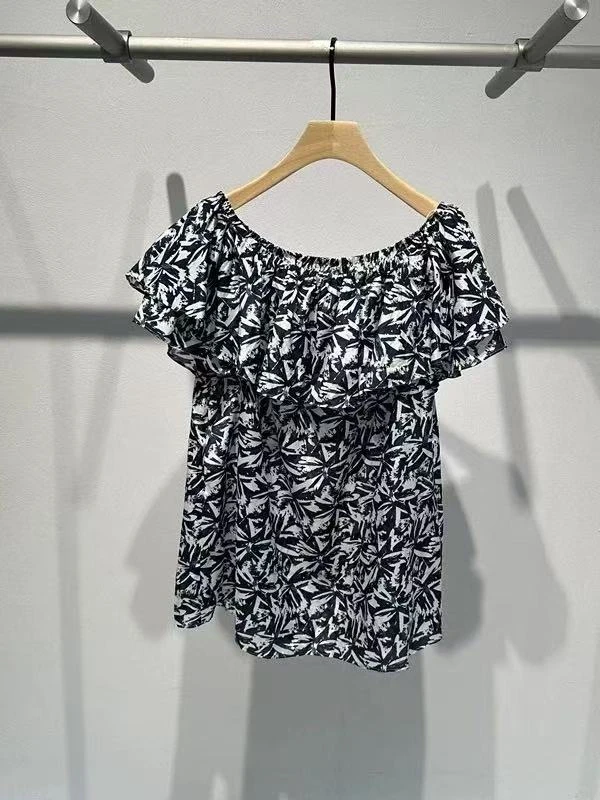 【艾家轻奢女装】夏季新款一字肩兰花衬衫1049