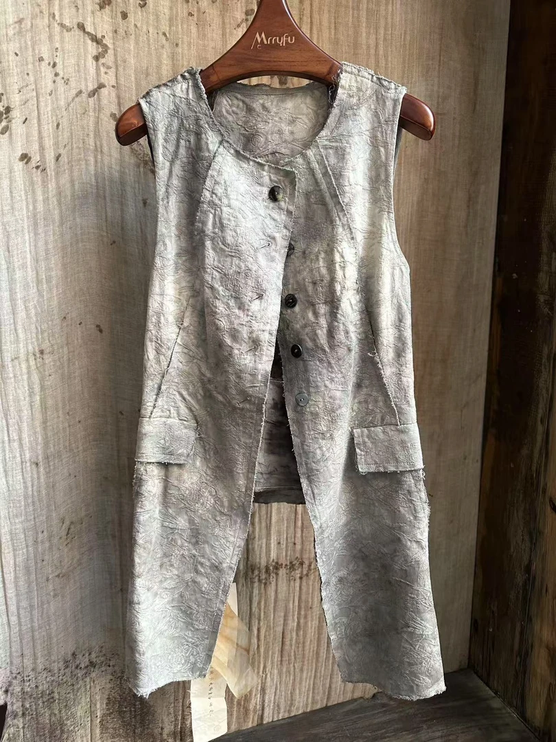 NatureDye 【美侖美奂】KT362597原创设计复古提花植物染马甲