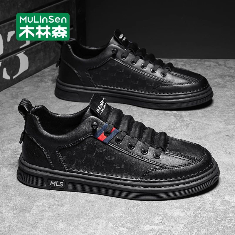 木林森男鞋2025新款秋季板鞋男款运动百搭一脚蹬软底耐磨休闲皮鞋