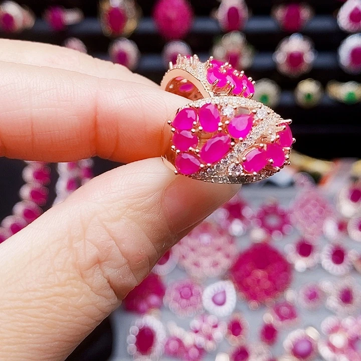 银S925镶嵌耳饰红宝石