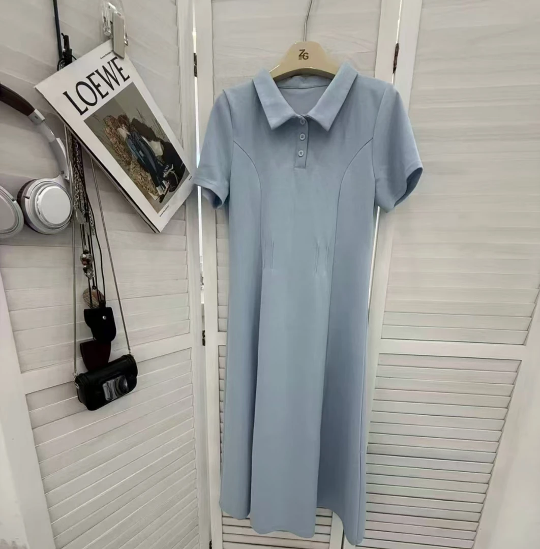 大码女装掐腰裙夏季胖mm显瘦减龄短袖正肩连衣裙25086