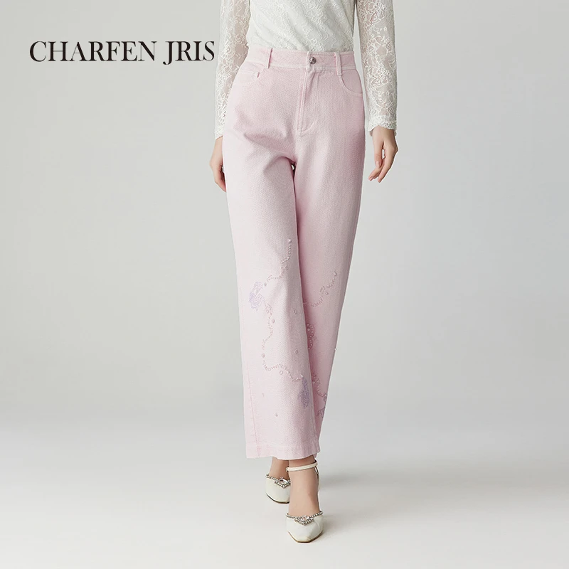 【达人】CHARFEN朝峰春季锦鲤系列重工刺绣钉珠牛仔裤FJF1A6-6071D