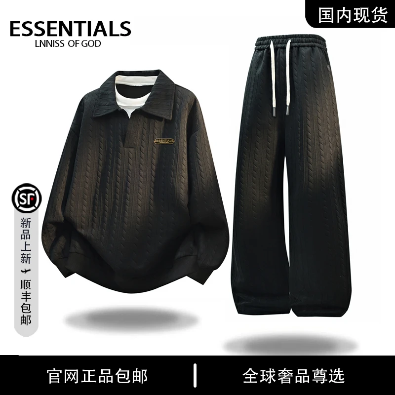 ESSENTIALS LNNISS 大码休闲运动套装男女翻领卫衣运动长裤两件套
