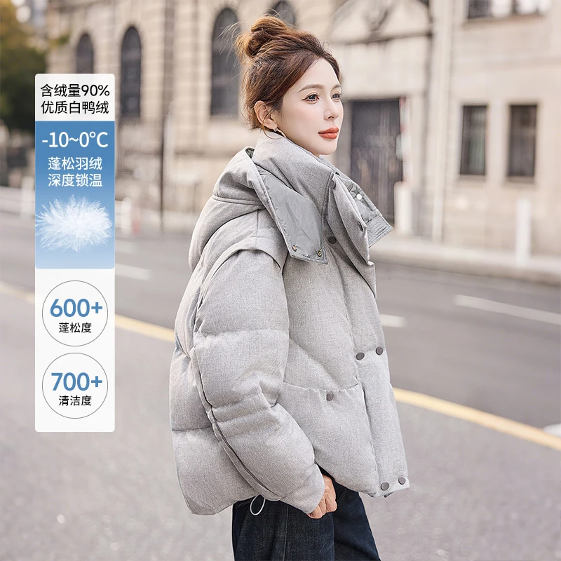丝柏舍2025冬装新款女拉链抽绳落肩长袖宽松90绒羽绒服S54R2460Y