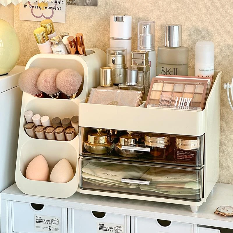 桌面化妆品收纳盒感化妆刷桶分格整理抽屉化妆台护肤品置物架
