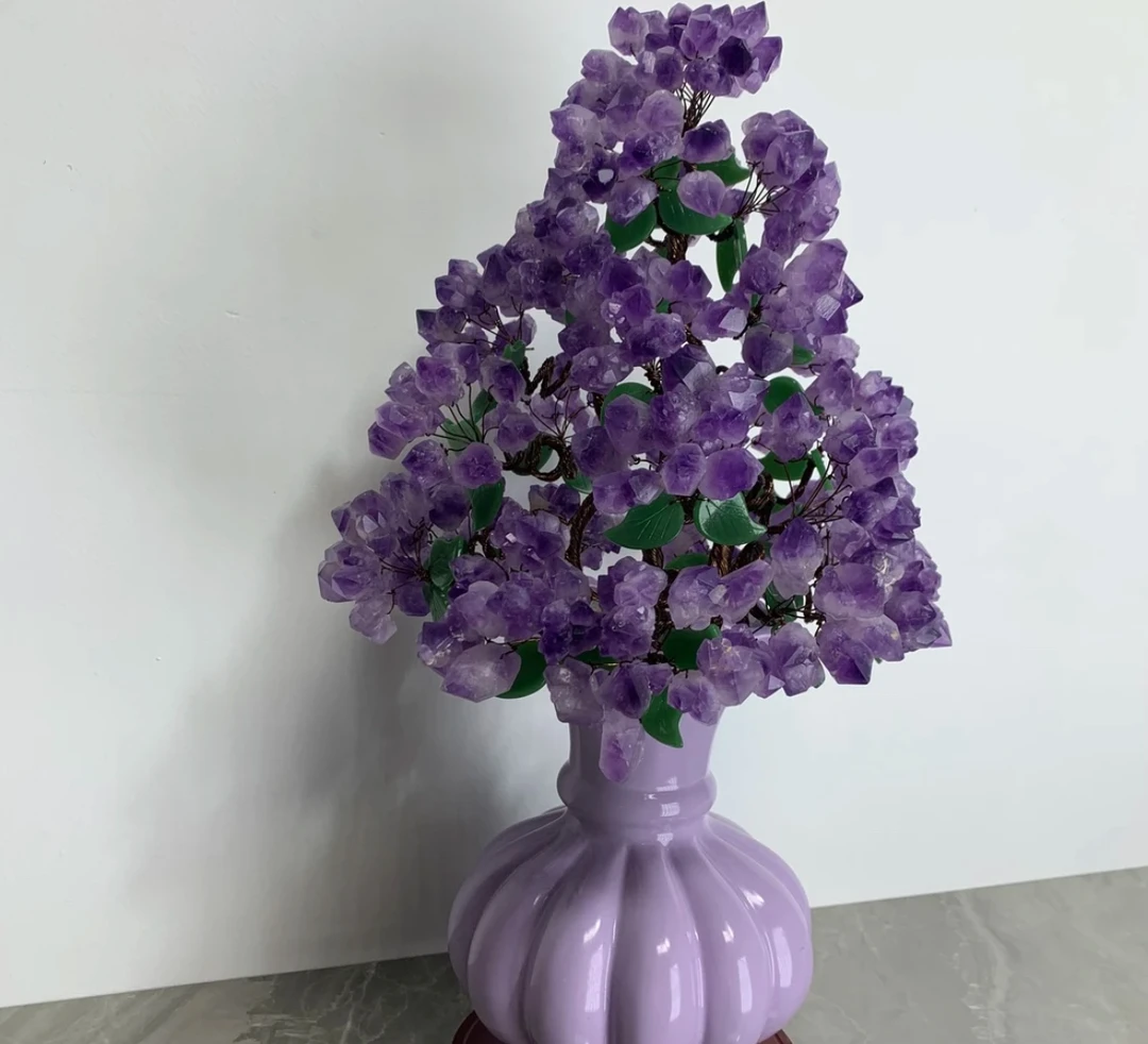 【轻奢高品】大颗粒紫水晶树摆件欧式陶瓷摆件手工点缀精美
