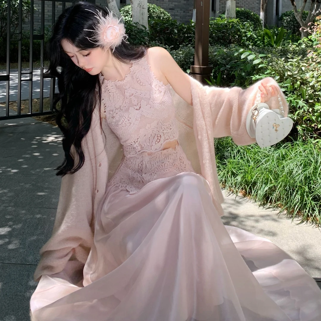 Blovelan柔雾珊瑚 仙女温柔系极简高级感粉色针织开衫