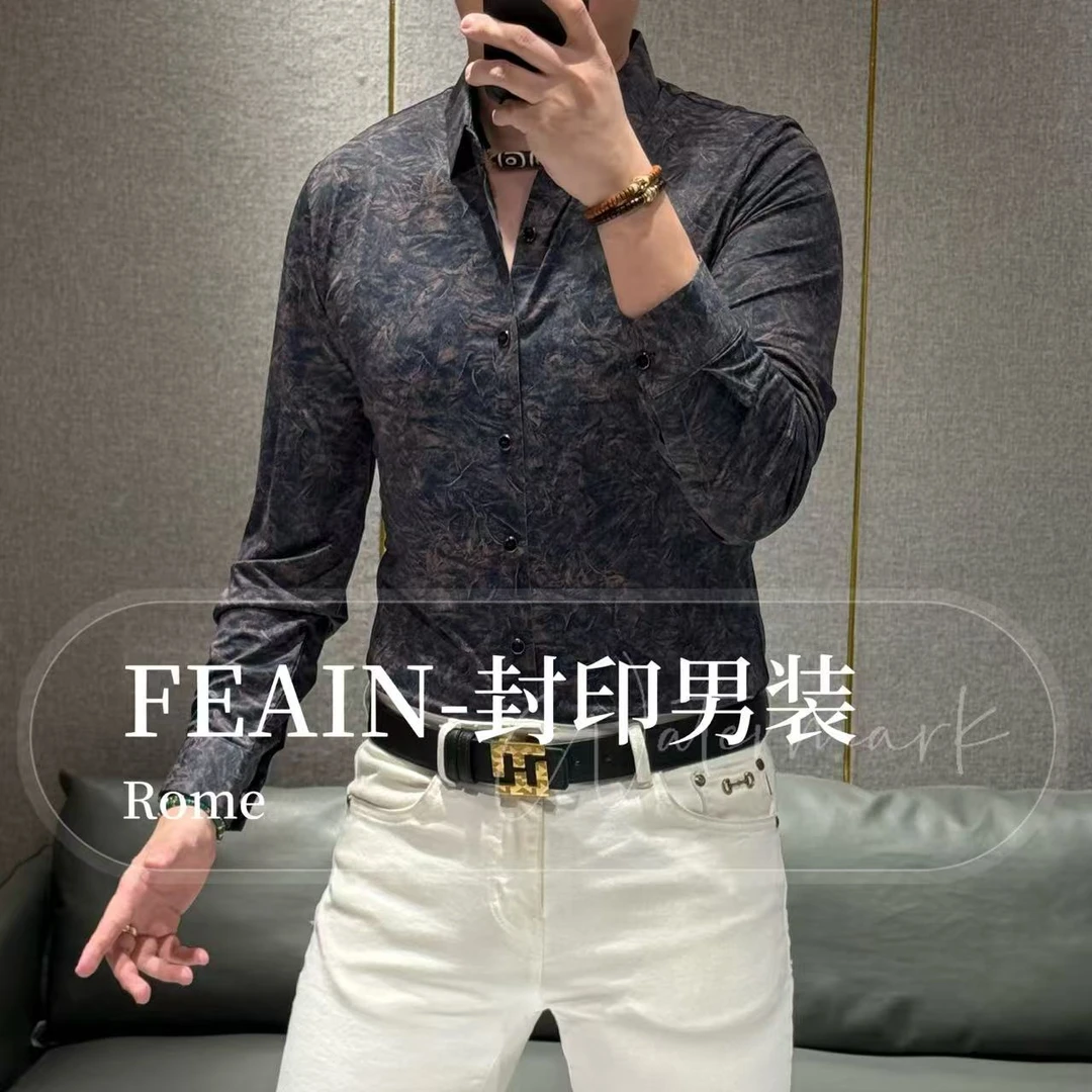 高端定制早秋莱卡弹力错丝工艺男士长袖衬衫1915