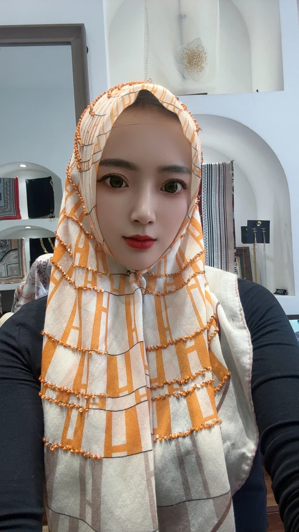 爱姐妹羊毛真丝橘色方巾