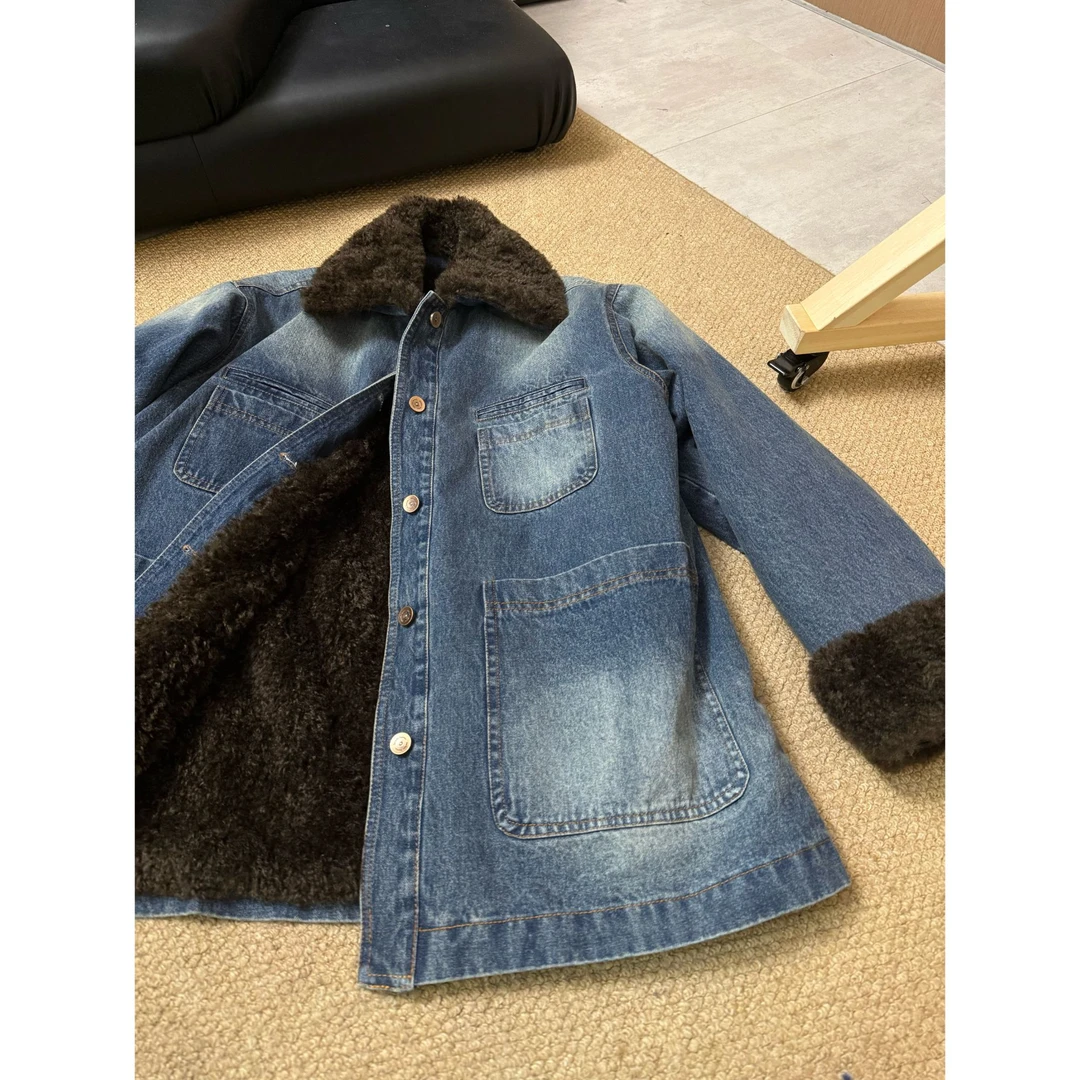 2025冬款新品【设计师款  毛领内里拼毛牛仔外套宽松休闲】