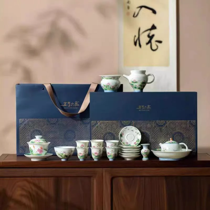 五言六器 荷荷美美壶珐琅彩 20头 茶具套组 WY-183 送礼精选礼盒